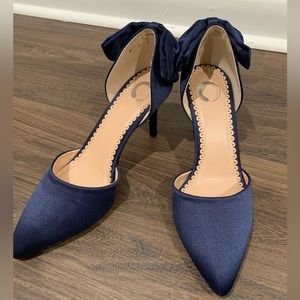 Navy Heels with Bows - Never Worn